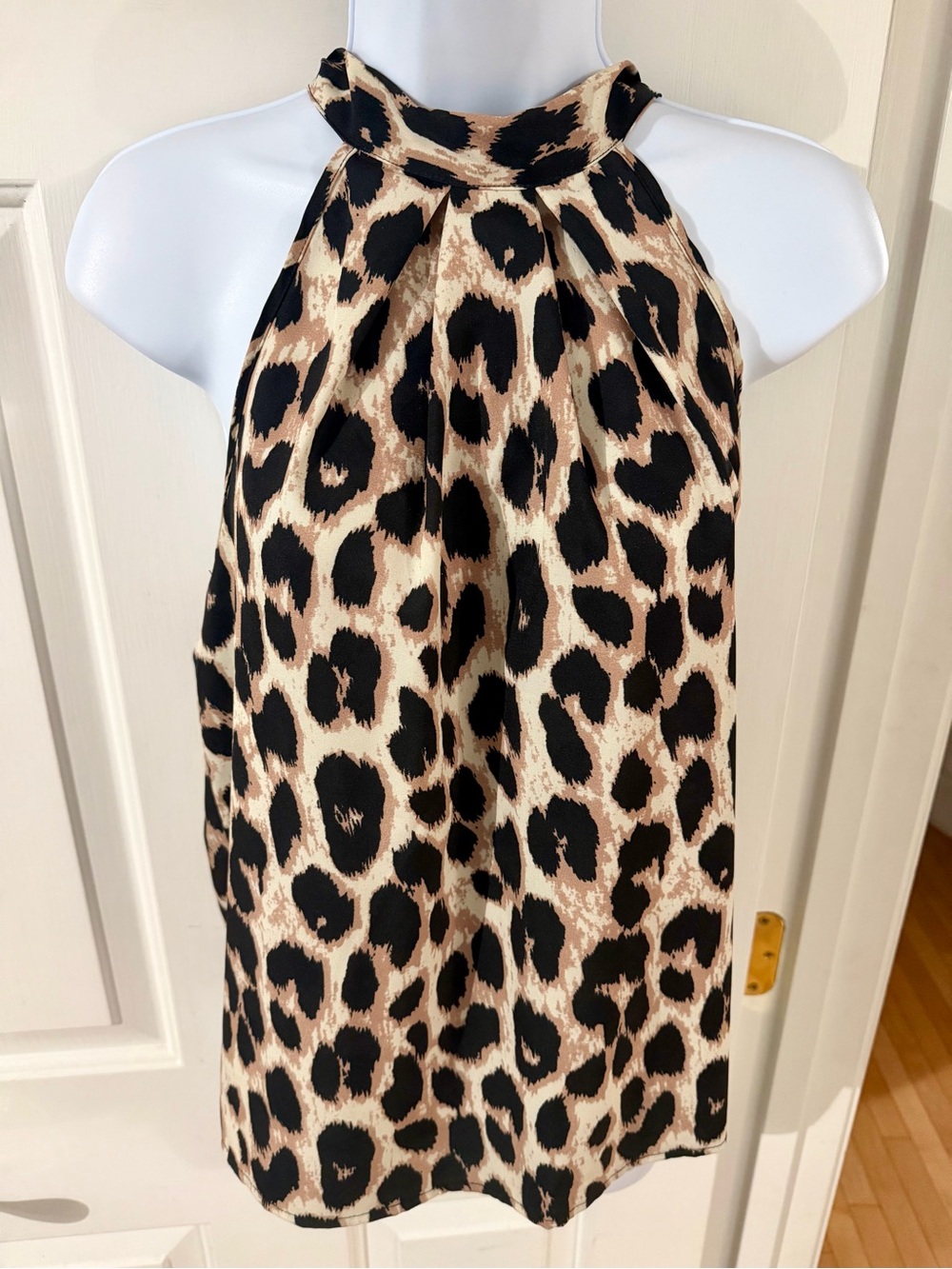 Leopard Print Halter Neck Women's Top - Beige/Black size S